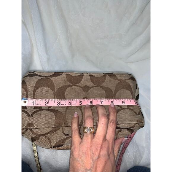 Coach Signature Stripe Tote Bag Brown Gold Monogram Medium Women's‎ - Picture 5 of 8